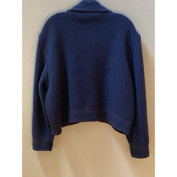 Zara Cropped Knit Chore Jacket Blue Gold Stitching Like Denim Fall Cosy ~ Size L - Picture 4 of 10